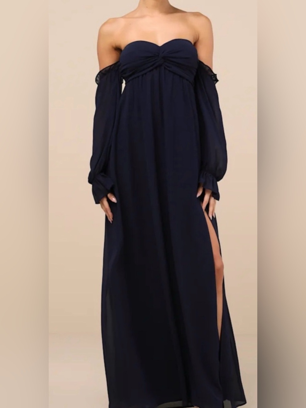 Lulu's Navy Off-the-Shoulder Maxi Dress with Slit size S like new!!